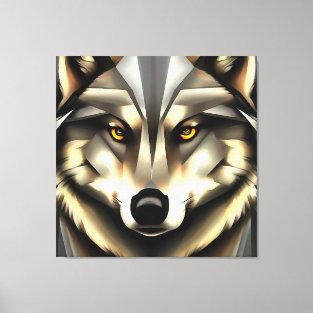 Toile Loup Gris En Style Art Géométrique (Recto)