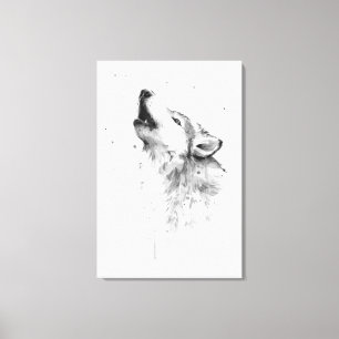 Toile Loup Gris Hurleur dans le Style de Peinture à l'Aq