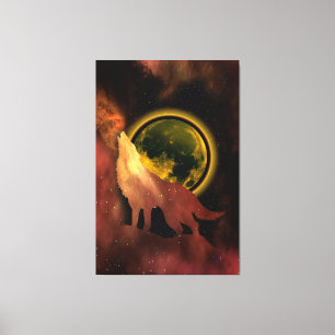 TOILE LOUP HURLANT DANS LA GALAXIE LUNAIRE DE L'ESPACE