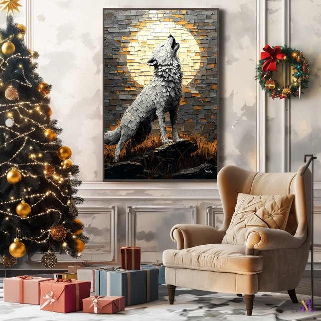 Toile Loup hurlant dans un style d'impasto dynamique (Créateur téléchargé)