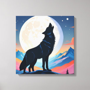Toile Loup hurlant Sur La Lune