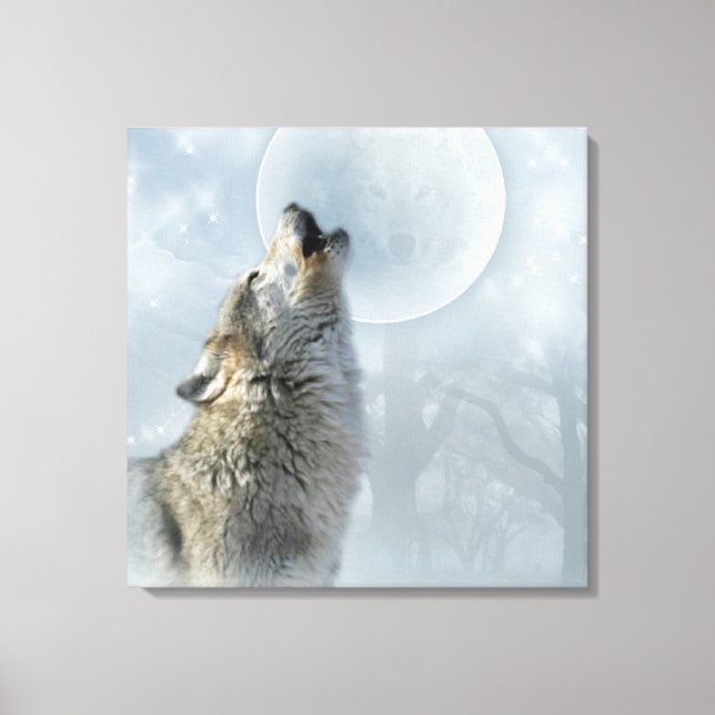 Toile Loup Lune bleue CANVAS (Recto)