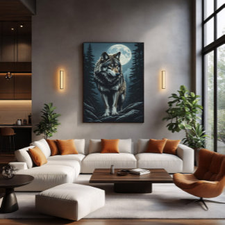 Toile Loup majestueux sous la pleine lune