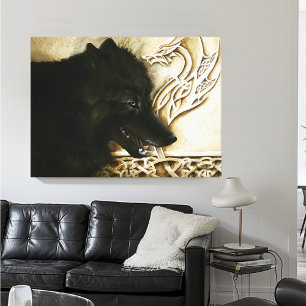 Toile Loup noir Dragon celtique en entrelacs Fantastique