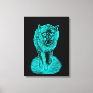 Toile Loup noir en colère dans la nuit