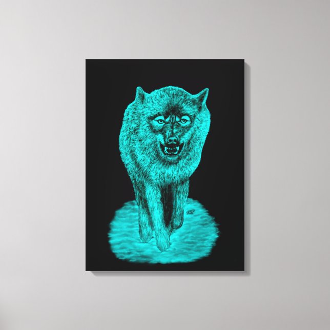 Toile Loup noir en colère dans la nuit (Recto)
