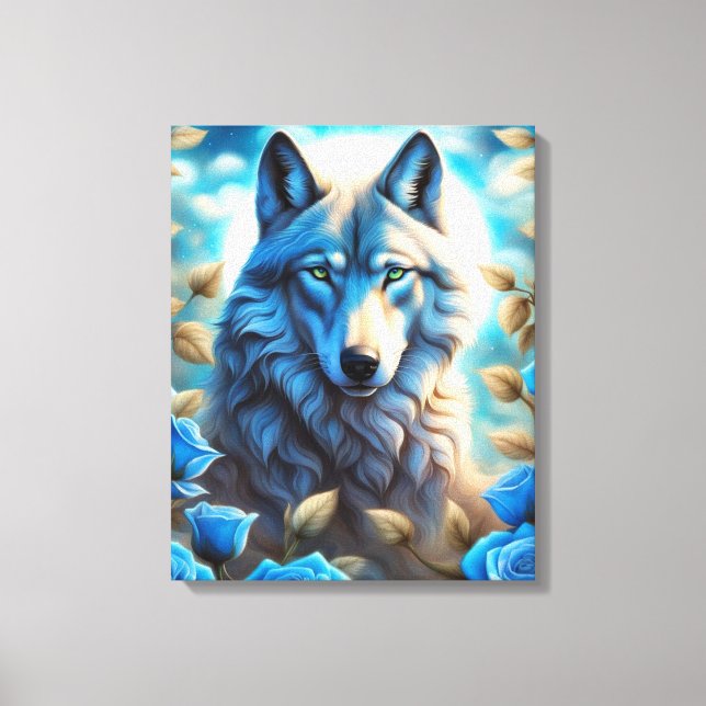 Toile Loup solitaire dans le jardin Rose bleu enchanté (Recto)