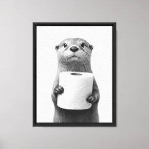 Toile Loutre stoïque noir et blanc tenant un rouleau de 