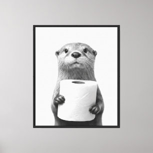 Toile Loutre stoïque tenant un rouleau de papier toilett