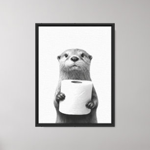 Toile Loutre stoïque tenant un rouleau de papier toilett