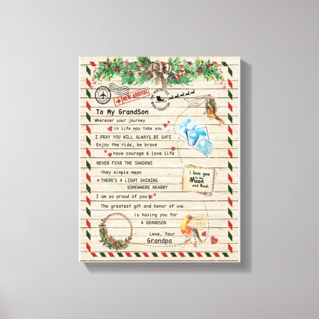 Toile Love Grandson|Lettre À Mon Petit-Fils Je Suis Fièr (Recto)