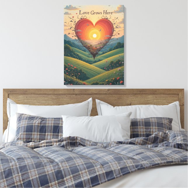 Toile Love Grosses Sunset Heart Landscape Art (Insitu(Chambre))