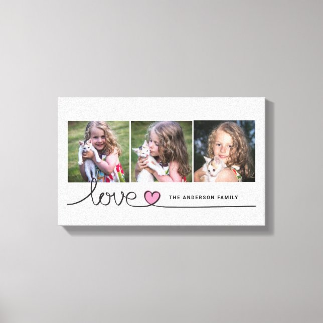 Toile Love in Pink Heart Script Custom Photo Collage (Recto)