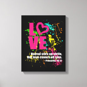 Toile Love Proverbes Bible Verse Neon Paint Splatter