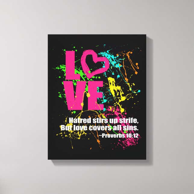 Toile Love Proverbes Bible Verse Neon Paint Splatter (Recto)
