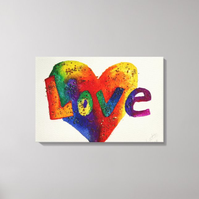 Toile Love Rainbow Heart Parties scintillant peinture to (Recto)