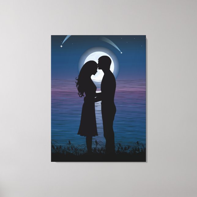 Toile Love Romance Silhouette Couple Sur La Côte Du Lac (Recto)