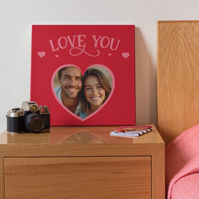 Toile Love You Script & Heart Photo en rouge (Love You Script & Heart Photo in red Canvas Print)