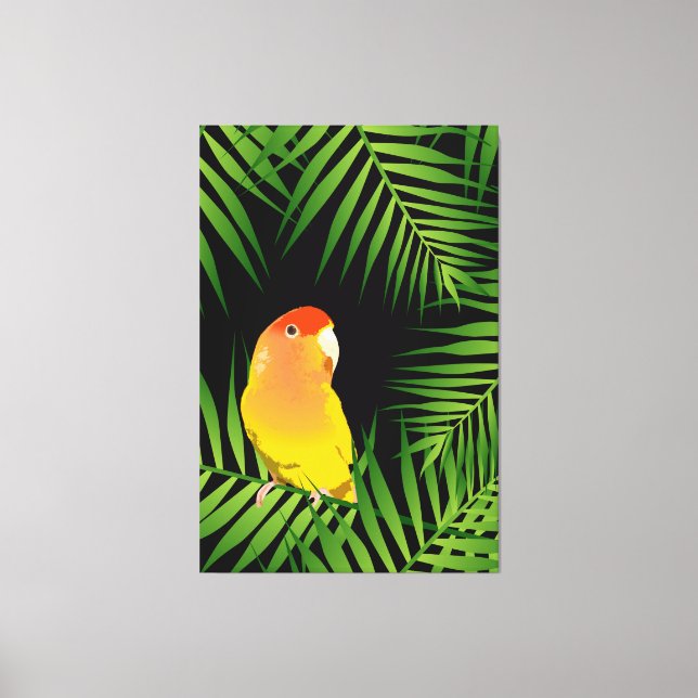 Toile Lovebird Parrot Oiseau tropical Jaune Vert Noir (Recto)