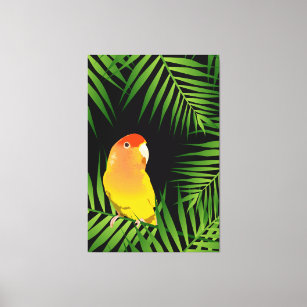 Toile Lovebird Parrot Oiseau tropical Jaune Vert Noir