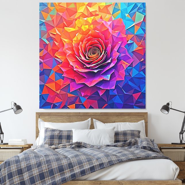 Toile Low Poly Rose Bloom Abstract Art (Insitu(Chambre))
