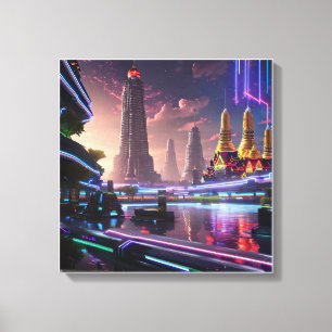 Toile Lumières de néon vibrantes de Cyberpunk Bangkok