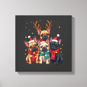 Toile Lumières de Noël Bouledogues Français Xmas Chien F
