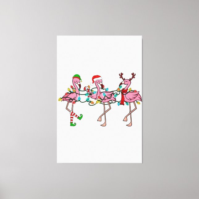 Toile Lumières de Noël Flamant rose rose Santa Hat Holid (Recto)