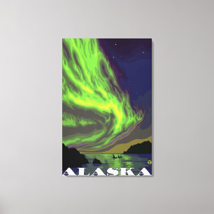 Toile Lumières du Nord et Vintage voyage des orques