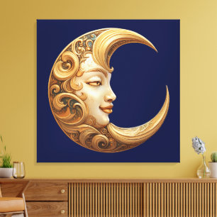 Toile Lune dorée ornée avec le visage Grande muraille