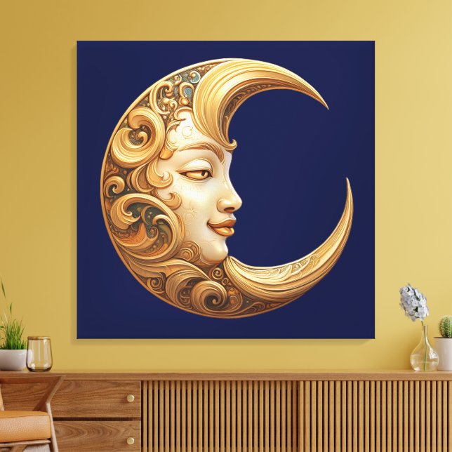 Toile Lune dorée ornée avec le visage Grande muraille (Insitu(Salon))