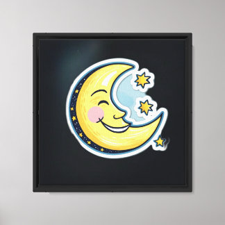 Toile Lune et Étoiles de Dessin Animé Souriantes et Fant
