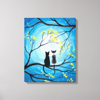 Toile Lune lunaire avec chats