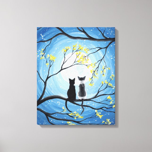 Toile Lune lunaire avec chats (Recto)