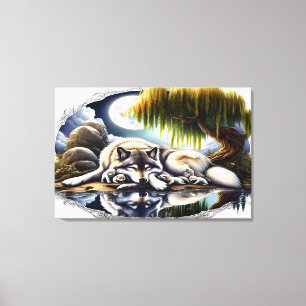Toile Lune Sérénité Un Loup Slumpteur 36x24