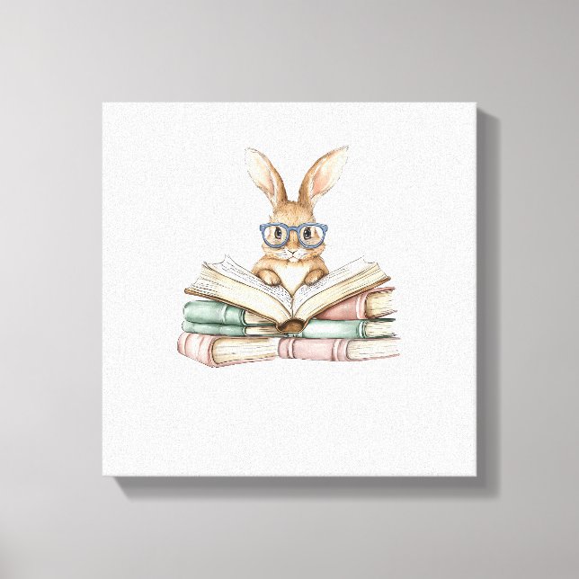 Toile Lunettes de lecture de lapin mignon livres lecteur (Recto)