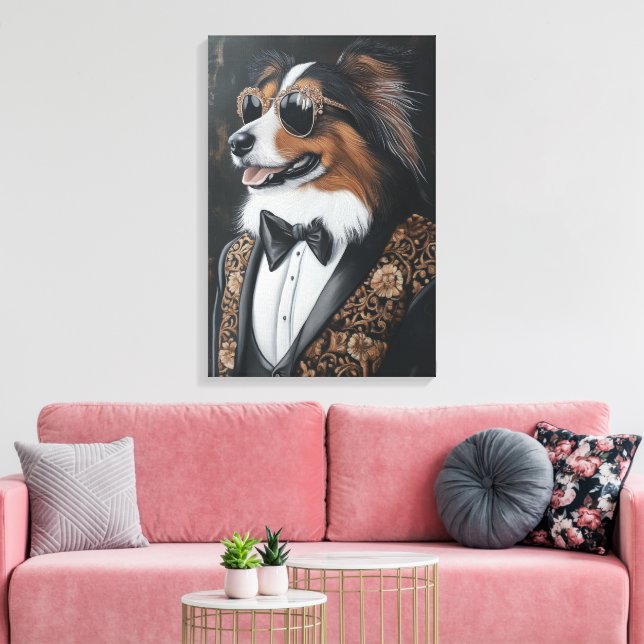 Toile Lunettes de soleil cool Shetland Sheepdog | Étagèr (Insitu(Salon))
