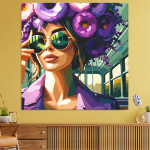 Toile Lunettes de soleil florales violettes femme portra