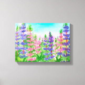 Toile Lupines rose violet Fleurs d'aquarelle