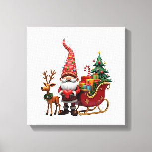 Toile Lutin de lumière de Noël Père Noël montant le traî