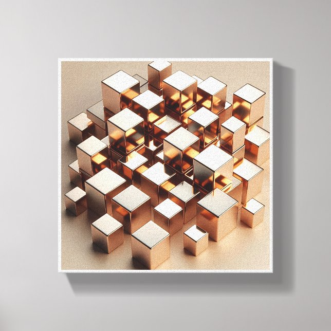 Toile Luxe Cubes Dorés 3D Art - Abstrait Géométrique Mod (Recto)