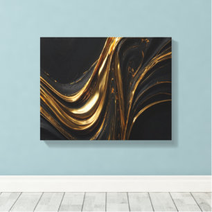 Toile Luxe Gold Line   Mur d'or noir Abstrait