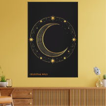 Toile Luxe Noir Or Art Céleste Lune