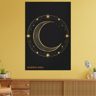 Toile Luxe Noir Or Art Céleste Lune