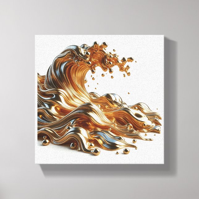 Toile Luxe Vague d'Or Liquide 3D - Abstraction Fluides M (Recto)
