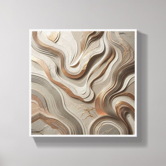 Toile Luxury 3D Sculpted Marble Waves - Elegant Gold and (Recto)
