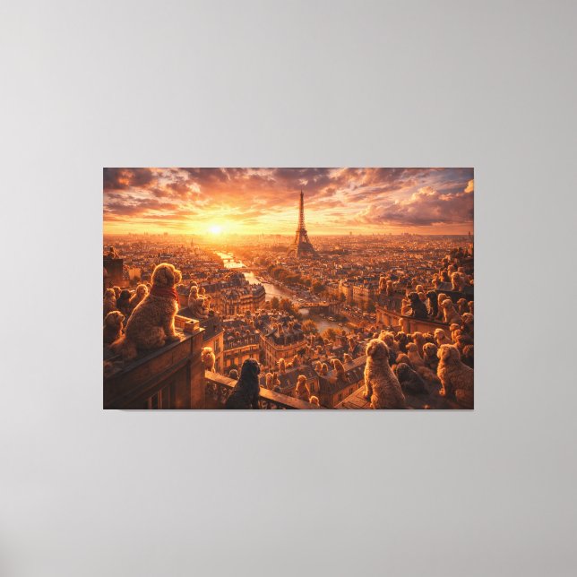 Toile Luxury Cockapoo Wall Art – Paris Sunset Travel Dog (Recto)