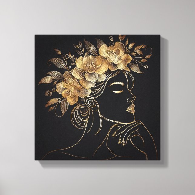 Toile Luxury Feminine Face with Golden Floral Crown (Recto)