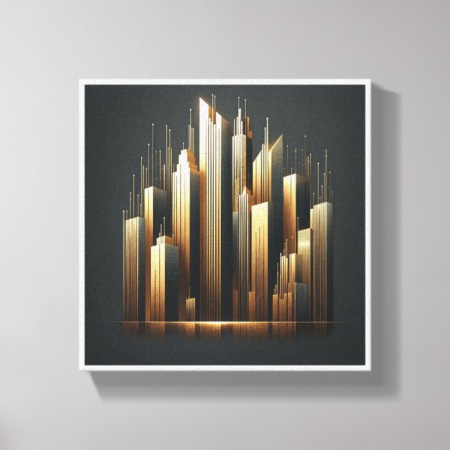 Toile Luxury Golden Skyscrapers Silhouette - Modern Abst (Recto)