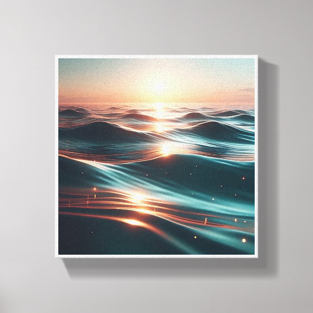Toile Luxury Sunset Ocean Waves - Abstract Sea Ripples w (Recto)